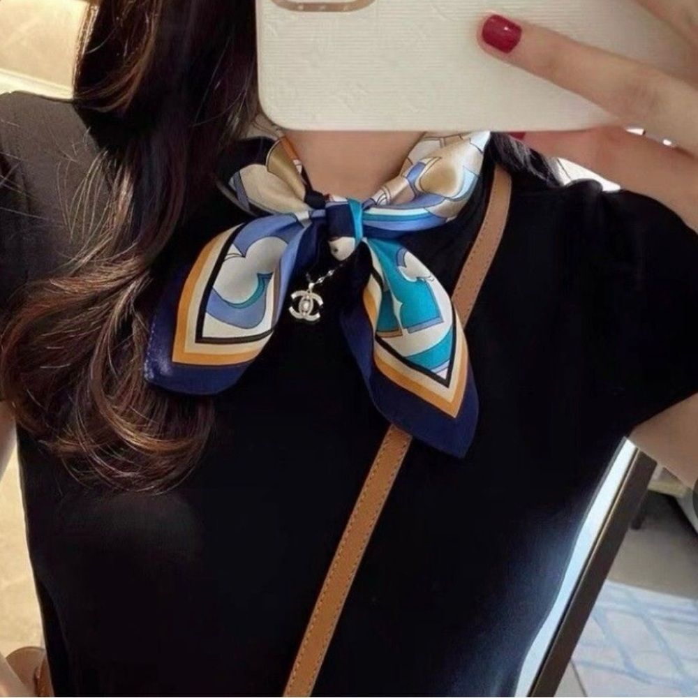 Designer Inspired Tory Silk Square Scarf - Picture 5 of 5